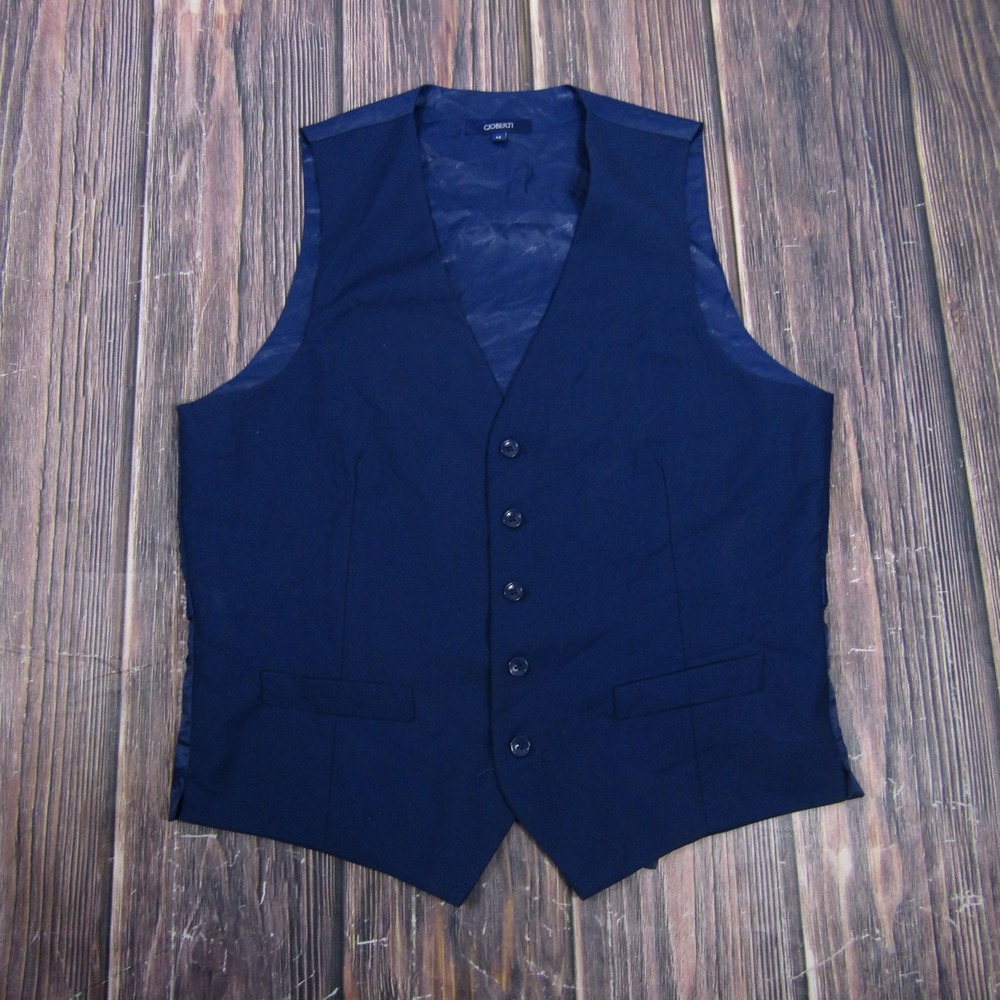 Gioberti Vest Mens M Blue 3 Piece Suit Waistcoat 5-Button Belted Formal